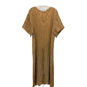 Vince Sun Gold Crinkle Short Sleeve Midi Dress. Sz Sm Pix don’t do it justice.